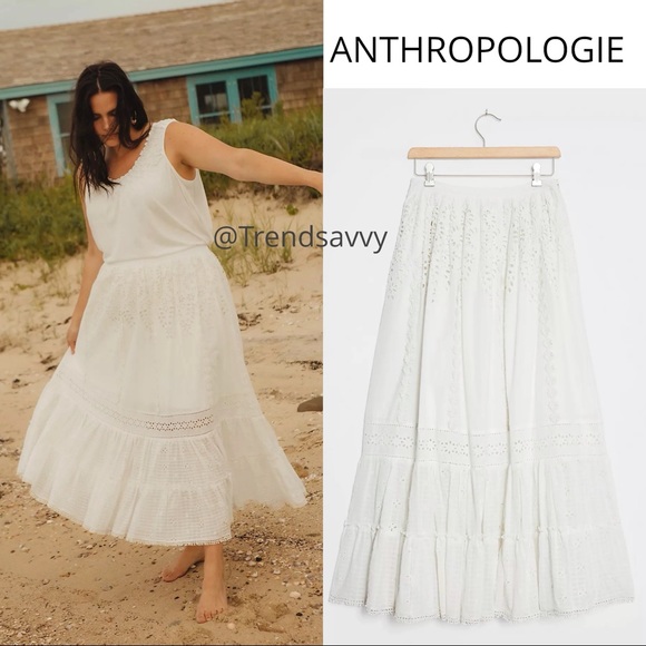 Anthropologie Dresses & Skirts - NWT ANTHROPOLOGIE WHITE DIANA EYELET MAXI SKIRT 1X